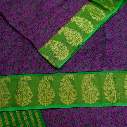 Women Vintage Sari Purple & Green Pure Georgette Silk Printed Saree Craft Fabric Sewing 5Yard Soft Light Dress Making Floral Zari