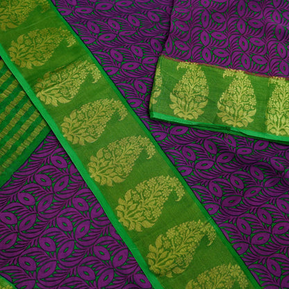 Women Vintage Sari Purple & Green Pure Georgette Silk Printed Saree Craft Fabric Sewing 5Yard Soft Light Dress Making Floral Zari
