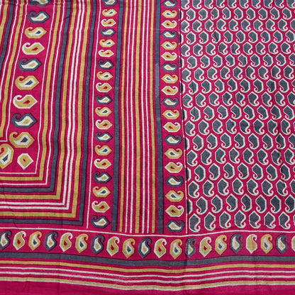 Indian Vintage Sari Pink & Gray Printed 100% Pure Cotton Saree Craft Fabric 5Yd Sewing Sarong Wrap Boho Dress Making Crafting Quilting