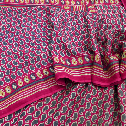 Indian Vintage Sari Pink & Gray Printed 100% Pure Cotton Saree Craft Fabric 5Yd Sewing Sarong Wrap Boho Dress Making Crafting Quilting
