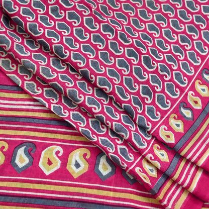 Indian Vintage Sari Pink & Gray Printed 100% Pure Cotton Saree Craft Fabric 5Yd Sewing Sarong Wrap Boho Dress Making Crafting Quilting