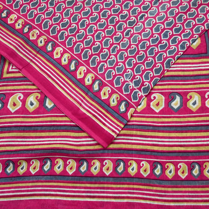 Indian Vintage Sari Pink & Gray Printed 100% Pure Cotton Saree Craft Fabric 5Yd Sewing Sarong Wrap Boho Dress Making Crafting Quilting