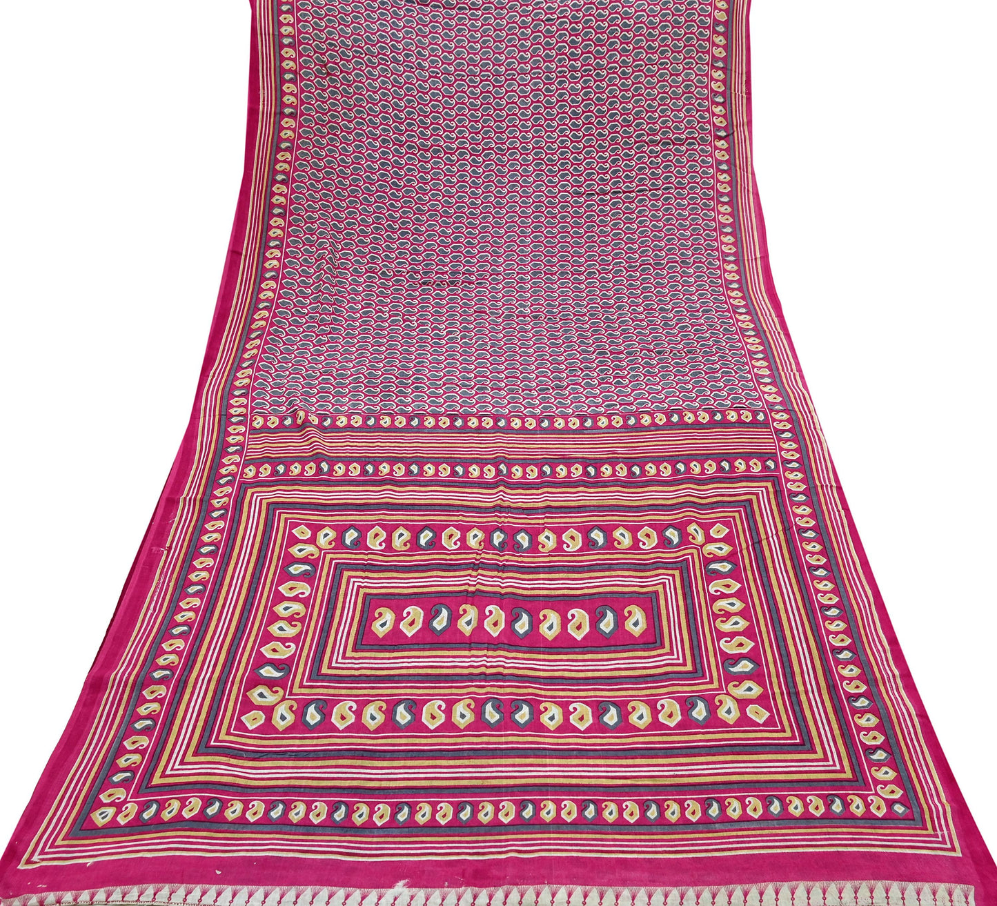 Indian Vintage Sari Pink & Gray Printed 100% Pure Cotton Saree Craft Fabric 5Yd Sewing Sarong Wrap Boho Dress Making Crafting Quilting