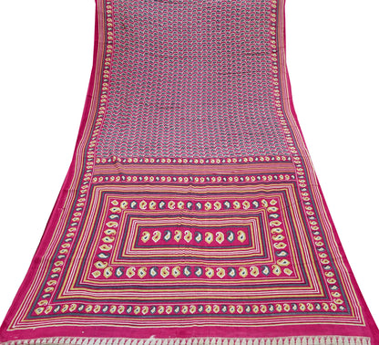 Indian Vintage Sari Pink & Gray Printed 100% Pure Cotton Saree Craft Fabric 5Yd Sewing Sarong Wrap Boho Dress Making Crafting Quilting