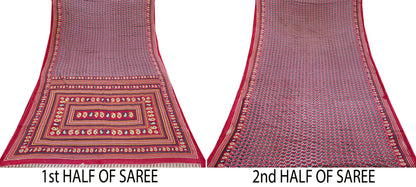 Indian Vintage Sari Pink & Gray Printed 100% Pure Cotton Saree Craft Fabric 5Yd Sewing Sarong Wrap Boho Dress Making Crafting Quilting
