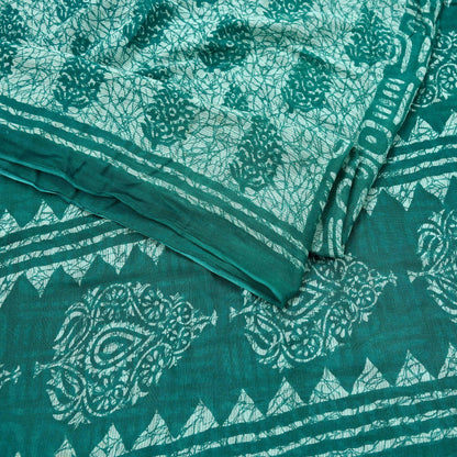Indian Vintage Sari Green Batik Printed Saree 100% Pure Cotton 5Yd Craft Fabric Soft Sewing Sarong Wrap Boho Quilting Dress Making