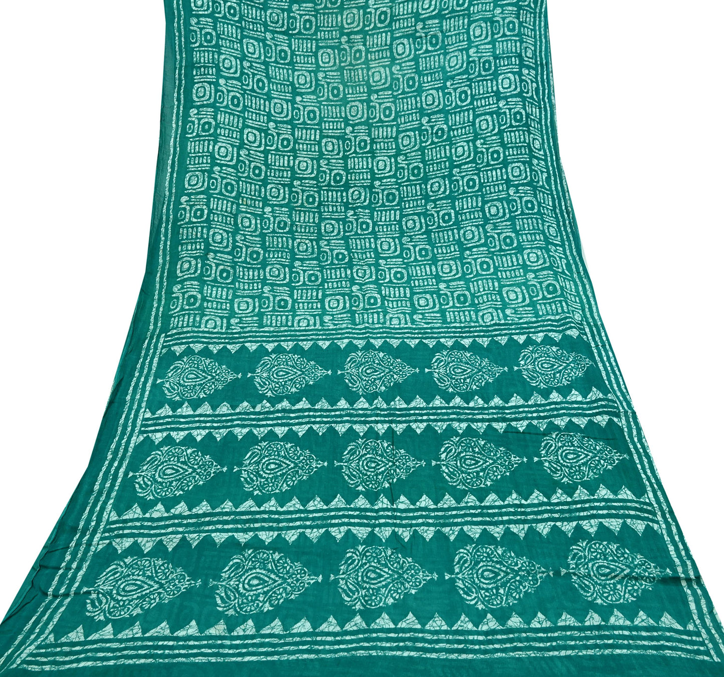 Indian Vintage Sari Green Batik Printed Saree 100% Pure Cotton 5Yd Craft Fabric Soft Sewing Sarong Wrap Boho Quilting Dress Making