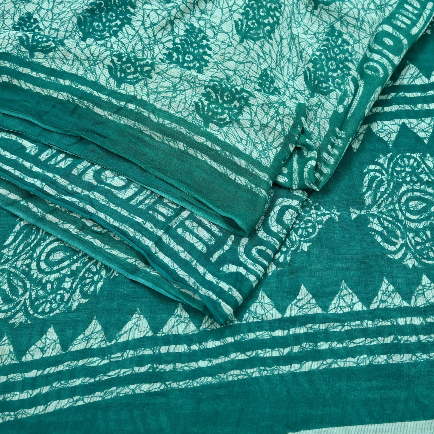 Indian Vintage Sari Green Batik Printed Saree 100% Pure Cotton 5Yd Craft Fabric Soft Sewing Sarong Wrap Boho Quilting Dress Making