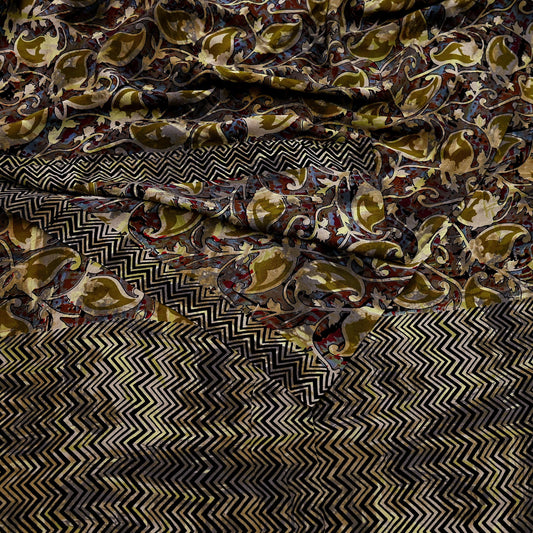 Indian Vintage Sari Black & Green Pure Crepe Silk Hand Embroidered Saree 6yd Sewing Abatract Craft Sequins Dress making Crafting Quilting