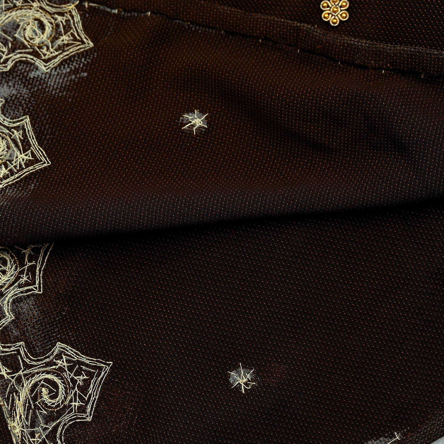 Indian Vintage Heavy Brown Dupatta Georgette Long Stole Hand Embroidered Veil Scarf Zardozi/Dabka