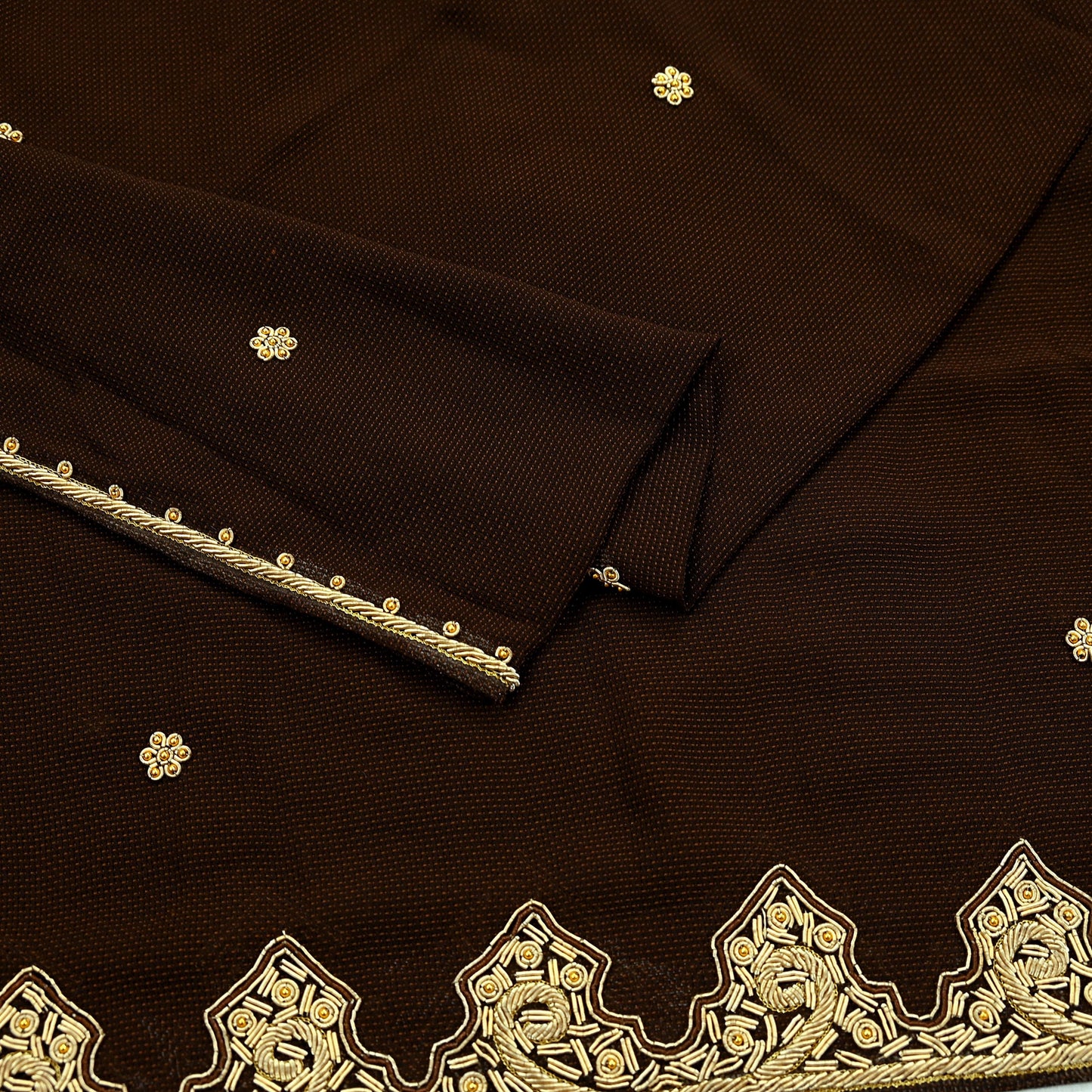 Indian Vintage Heavy Brown Dupatta Georgette Long Stole Hand Embroidered Veil Scarf Zardozi/Dabka