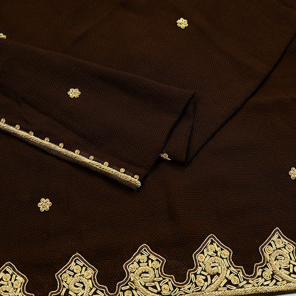 Indian Vintage Heavy Brown Dupatta Georgette Long Stole Hand Embroidered Veil Scarf Zardozi/Dabka