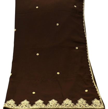 Indian Vintage Heavy Brown Dupatta Georgette Long Stole Hand Embroidered Veil Scarf Zardozi/Dabka