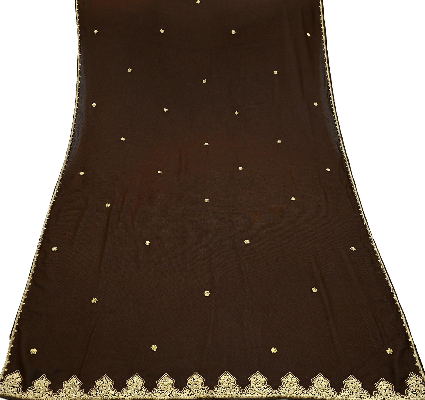 Indian Vintage Heavy Brown Dupatta Georgette Long Stole Hand Embroidered Veil Scarf Zardozi/Dabka