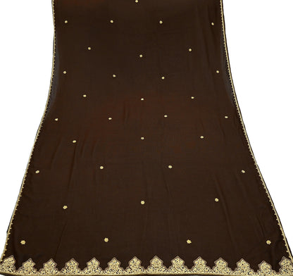 Indian Vintage Heavy Brown Dupatta Georgette Long Stole Hand Embroidered Veil Scarf Zardozi/Dabka