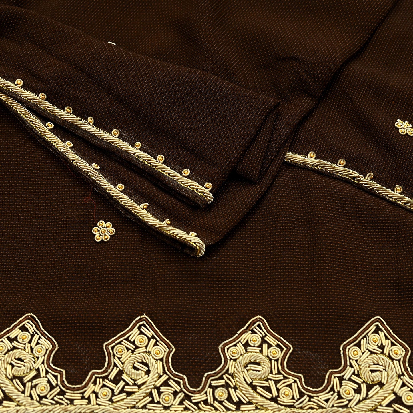 Indian Vintage Heavy Brown Dupatta Georgette Long Stole Hand Embroidered Veil Scarf Zardozi/Dabka
