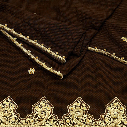 Indian Vintage Heavy Brown Dupatta Georgette Long Stole Hand Embroidered Veil Scarf Zardozi/Dabka