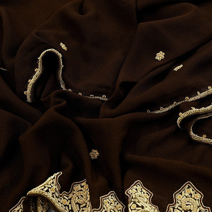 Indian Vintage Heavy Brown Dupatta Georgette Long Stole Hand Embroidered Veil Scarf Zardozi/Dabka
