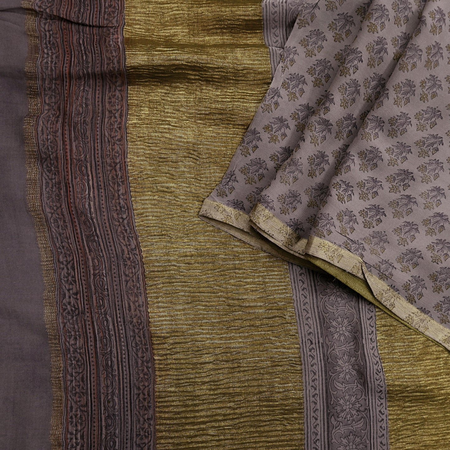 Women Vintage Sari Brown Pure Georgette Silk Printed Saree Craft Fabric Sewing 6Yard Soft Light Dress Making Floral Zari