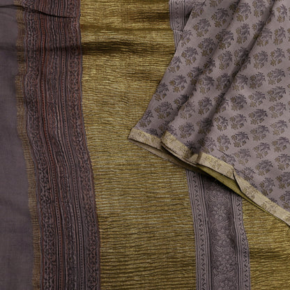 Women Vintage Sari Brown Pure Georgette Silk Printed Saree Craft Fabric Sewing 6Yard Soft Light Dress Making Floral Zari