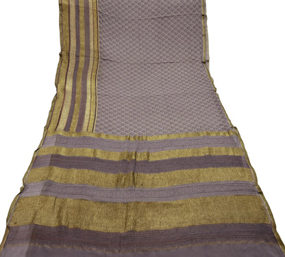 Women Vintage Sari Brown Pure Georgette Silk Printed Saree Craft Fabric Sewing 6Yard Soft Light Dress Making Floral Zari