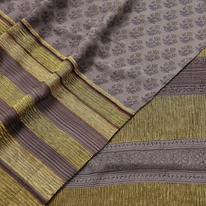 Women Vintage Sari Brown Pure Georgette Silk Printed Saree Craft Fabric Sewing 6Yard Soft Light Dress Making Floral Zari