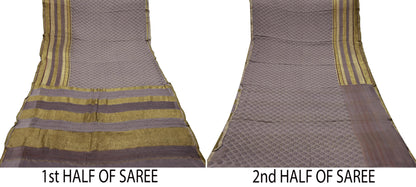 Women Vintage Sari Brown Pure Georgette Silk Printed Saree Craft Fabric Sewing 6Yard Soft Light Dress Making Floral Zari