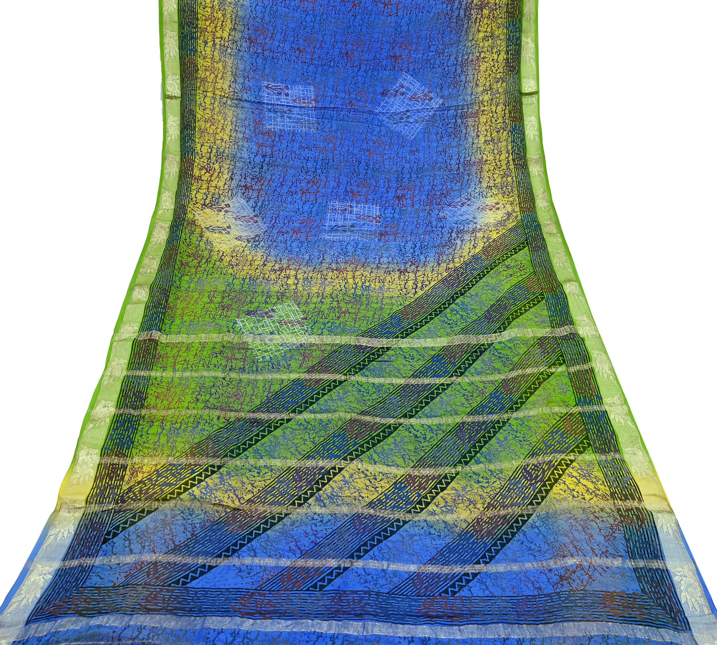 Women Vintage Sari Pure Georgette Silk Printed Saree Craft Fabric Sewing 5Yd Soft Light Dress Making Abstract Crafting Quilting