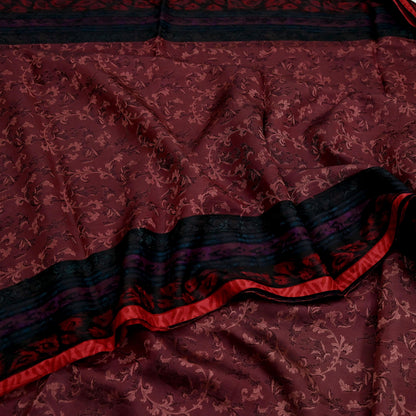 Indian Vintage Sari Maroon & Brown Pure Silk Woven Printed Sarees 6yd Sewing Craft Fabric Dress Making Soft For Crafting Quilting Upcycle