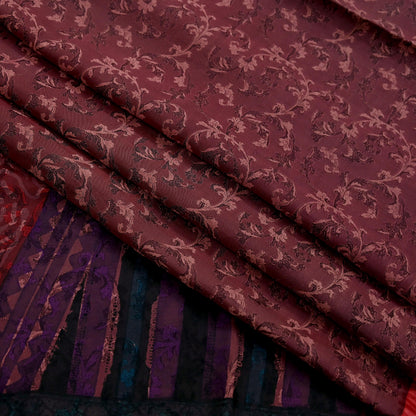 Indian Vintage Sari Maroon & Brown Pure Silk Woven Printed Sarees 6yd Sewing Craft Fabric Dress Making Soft For Crafting Quilting Upcycle