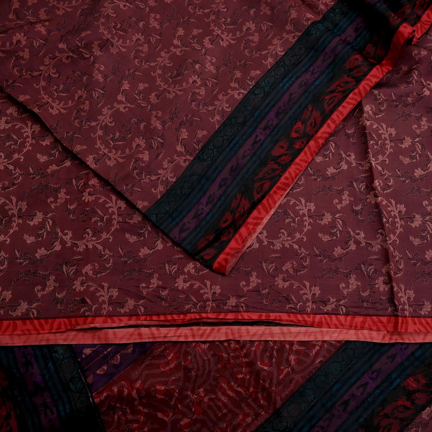 Indian Vintage Sari Maroon & Brown Pure Silk Woven Printed Sarees 6yd Sewing Craft Fabric Dress Making Soft For Crafting Quilting Upcycle