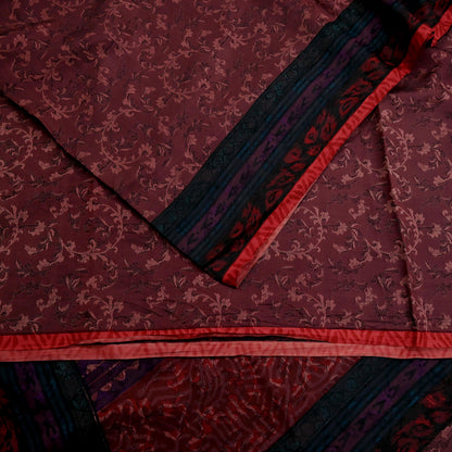 Indian Vintage Sari Maroon & Brown Pure Silk Woven Printed Sarees 6yd Sewing Craft Fabric Dress Making Soft For Crafting Quilting Upcycle