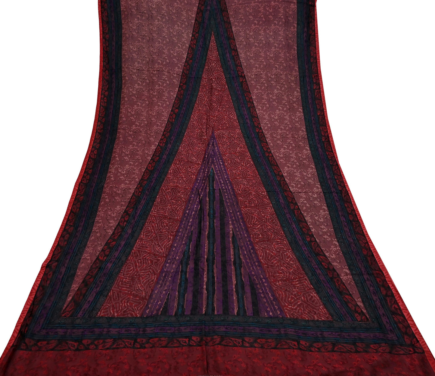Indian Vintage Sari Maroon & Brown Pure Silk Woven Printed Sarees 6yd Sewing Craft Fabric Dress Making Soft For Crafting Quilting Upcycle