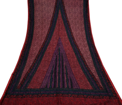 Indian Vintage Sari Maroon & Brown Pure Silk Woven Printed Sarees 6yd Sewing Craft Fabric Dress Making Soft For Crafting Quilting Upcycle