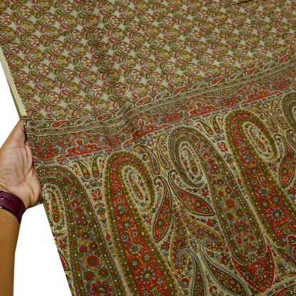Indian Vintage Sari Green Pure Silk Printed Sarees 5yd Sewing Craft Fabric Dress Making  Soft Floral Wrap Upcycle Used Quilting Crafting