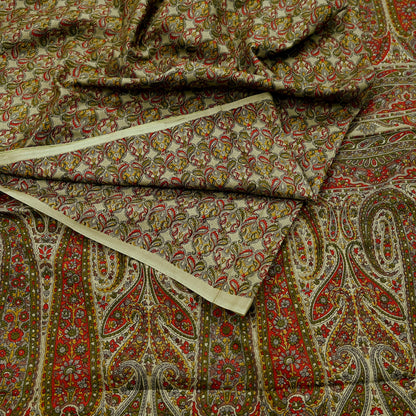 Indian Vintage Sari Green Pure Silk Printed Sarees 5yd Sewing Craft Fabric Dress Making  Soft Floral Wrap Upcycle Used Quilting Crafting
