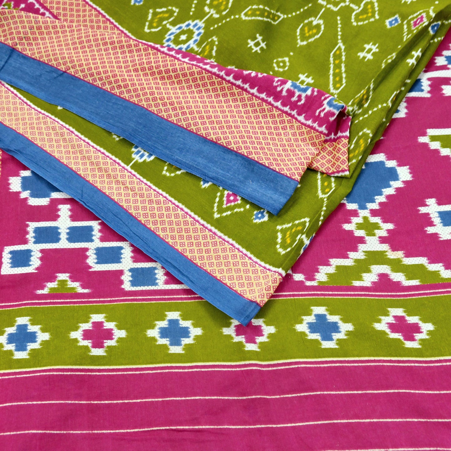 Indian Vintage Green Saree Printed Pure Cotton Sari Craft Fabric 5Yd Sewing Soft Sarong Wrap Boho Floral Dress Making Quilting Crafting Used