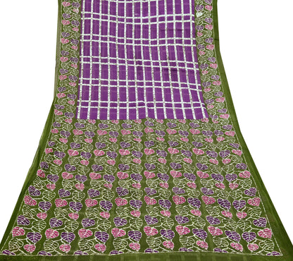 Indian Vintage Sari Purple & Green Batik Printed Saree 100% Pure Cotton 5Yd Craft Fabric Soft Sewing Sarong Wrap Boho Quilting Dress Making