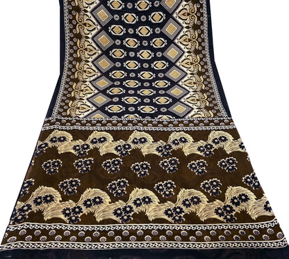 Indian Vintage Brown & Black Saree Printed Pure Cotton Sari Craft Fabric 5Yd Sewing Sarong Wrap Boho Floral Quilting Crafting Dress Making