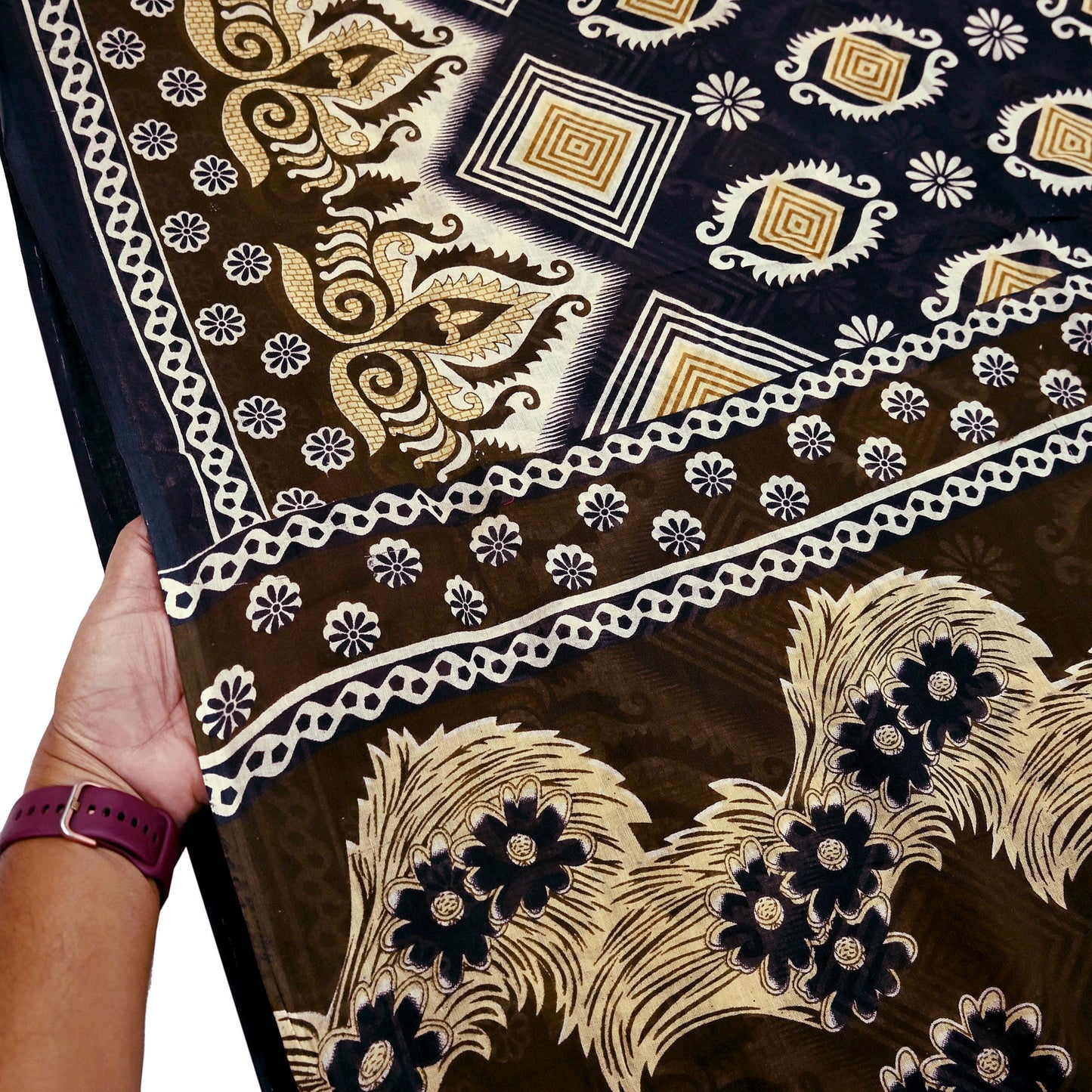 Indian Vintage Brown & Black Saree Printed Pure Cotton Sari Craft Fabric 5Yd Sewing Sarong Wrap Boho Floral Quilting Crafting Dress Making