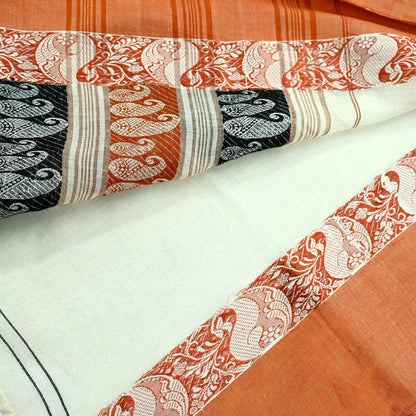 Indian Vintage Sari Ivory Pure Cotton Hand Woven 5Yd Sarees Soft Paisley Ethnic Craft Fabric Sewing Dress making Crafting Quilting