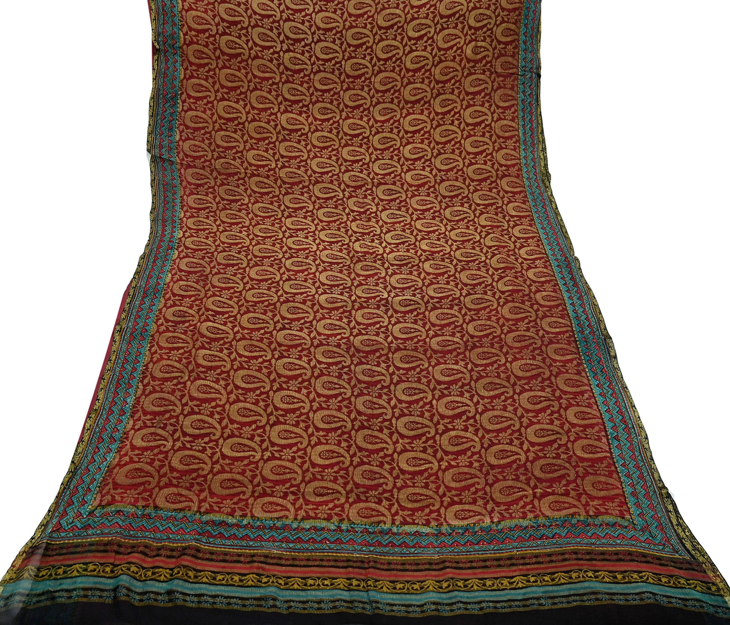 Indian Vintage Sari Hand Woven Pure Georgette Silk Saree Craft Fabric 5Yard Ethnic Floral Soft Dress making Crafting Quilting Upcycle Zari