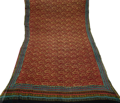 Indian Vintage Sari Hand Woven Pure Georgette Silk Saree Craft Fabric 5Yard Ethnic Floral Soft Dress making Crafting Quilting Upcycle Zari