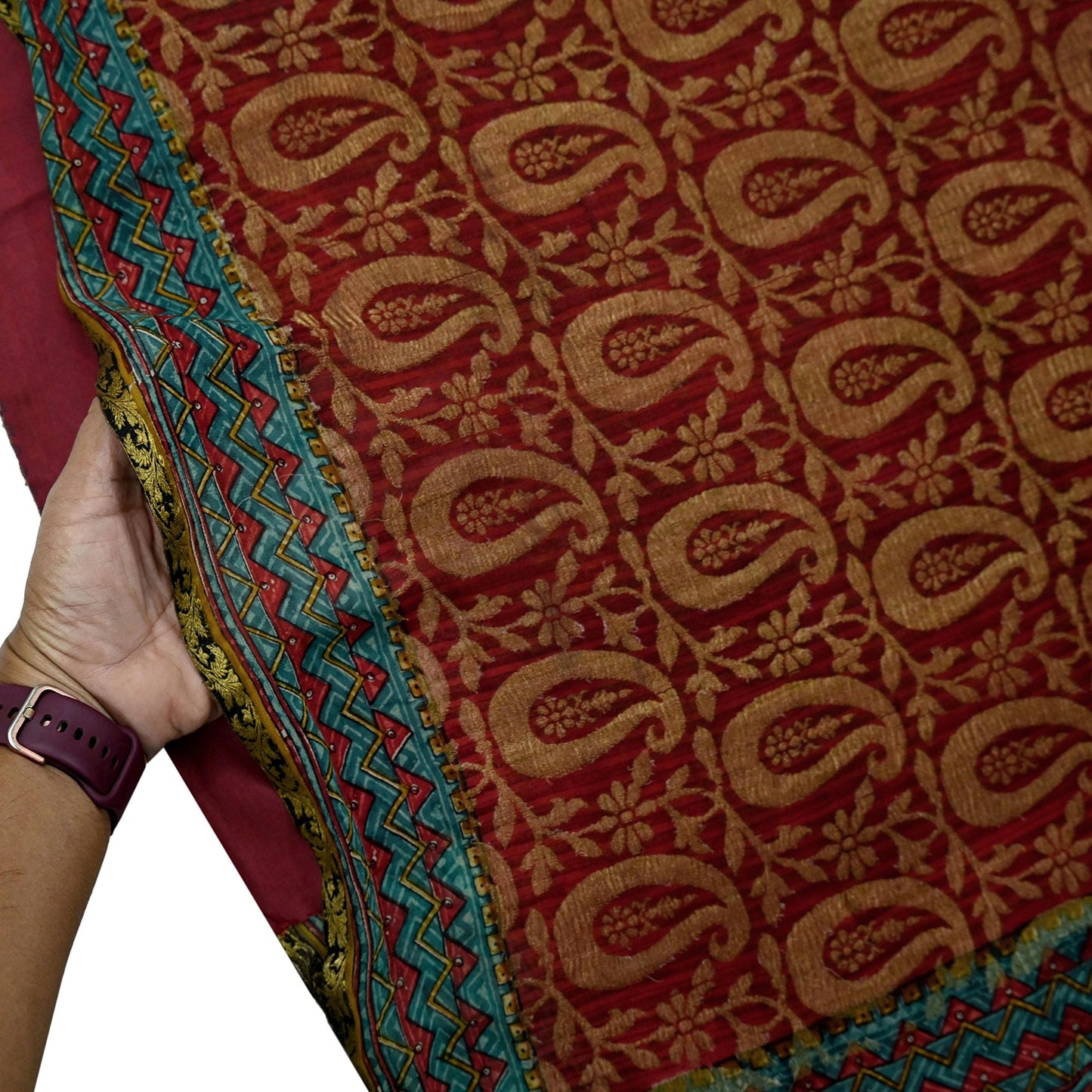 Indian Vintage Sari Hand Woven Pure Georgette Silk Saree Craft Fabric 5Yard Ethnic Floral Soft Dress making Crafting Quilting Upcycle Zari