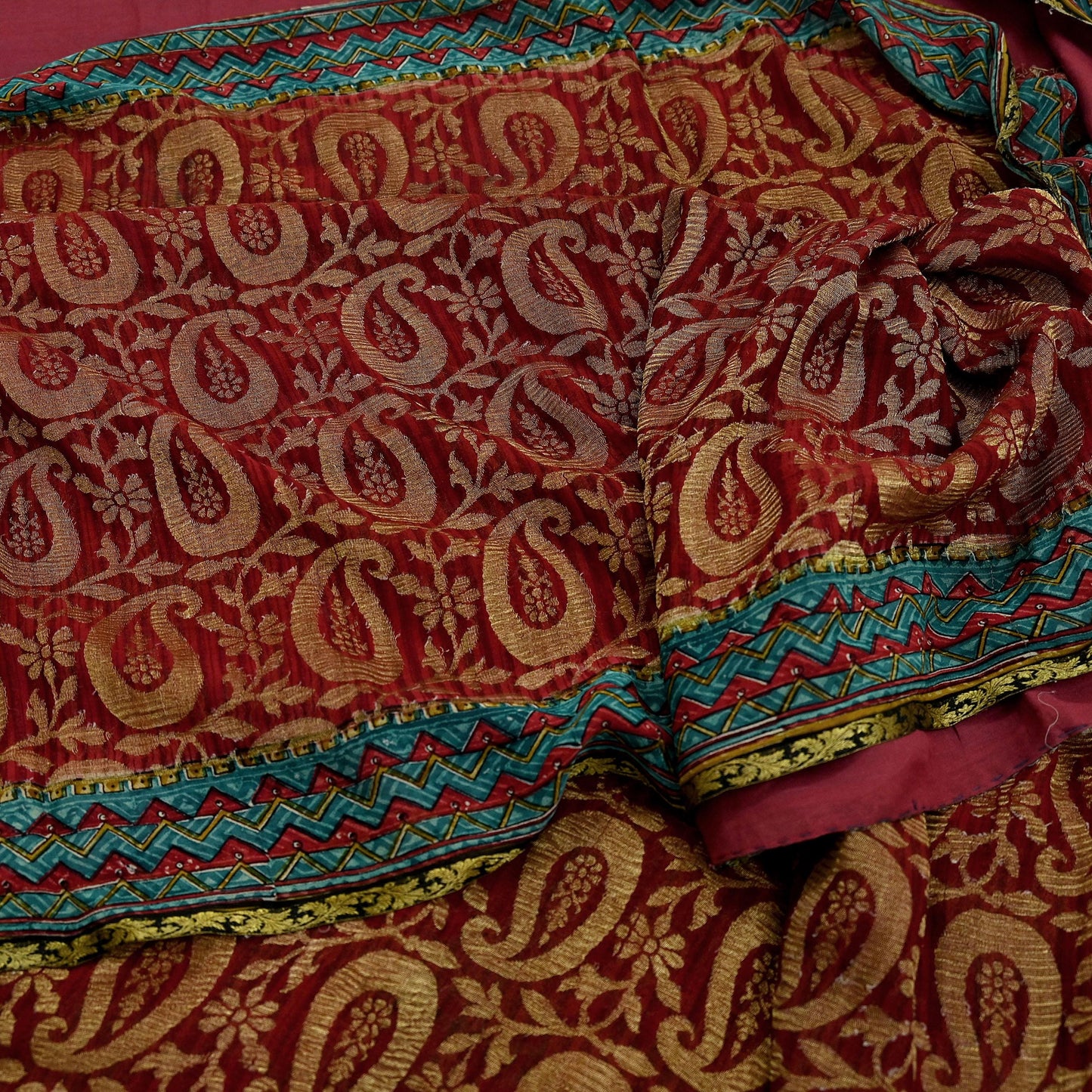 Indian Vintage Sari Hand Woven Pure Georgette Silk Saree Craft Fabric 5Yard Ethnic Floral Soft Dress making Crafting Quilting Upcycle Zari