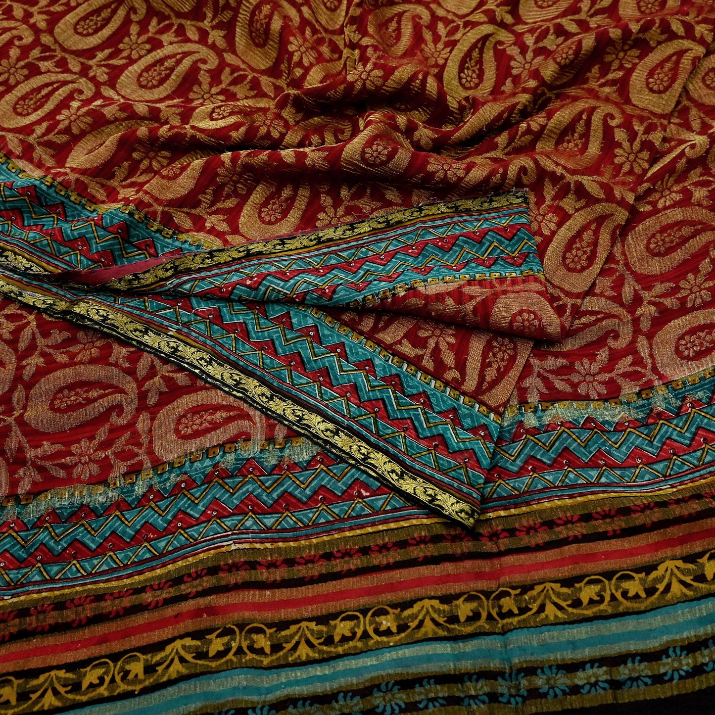 Indian Vintage Sari Hand Woven Pure Georgette Silk Saree Craft Fabric 5Yard Ethnic Floral Soft Dress making Crafting Quilting Upcycle Zari
