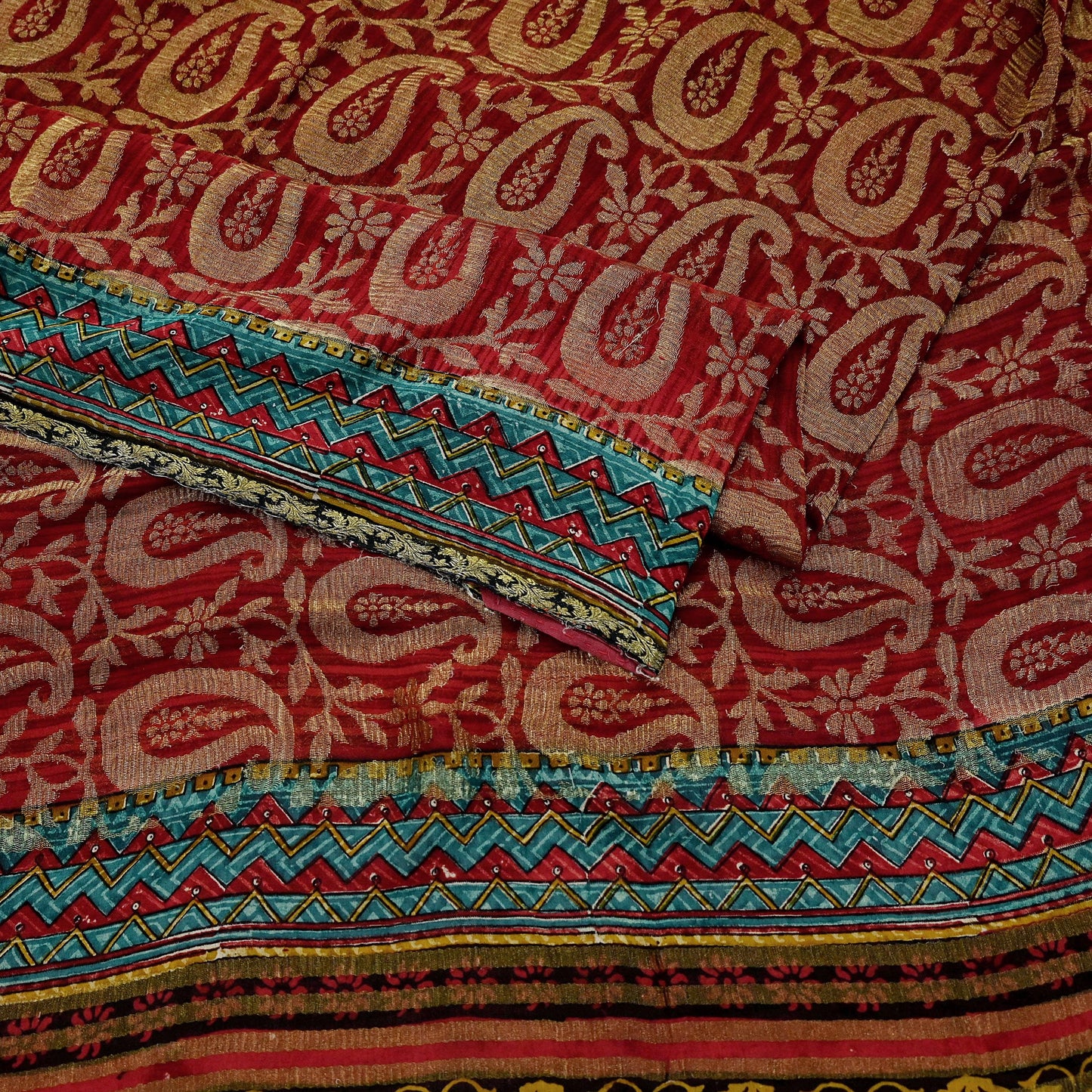 Indian Vintage Sari Hand Woven Pure Georgette Silk Saree Craft Fabric 5Yard Ethnic Floral Soft Dress making Crafting Quilting Upcycle Zari