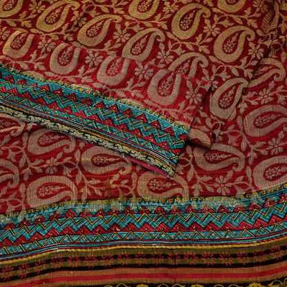Indian Vintage Sari Hand Woven Pure Georgette Silk Saree Craft Fabric 5Yard Ethnic Floral Soft Dress making Crafting Quilting Upcycle Zari
