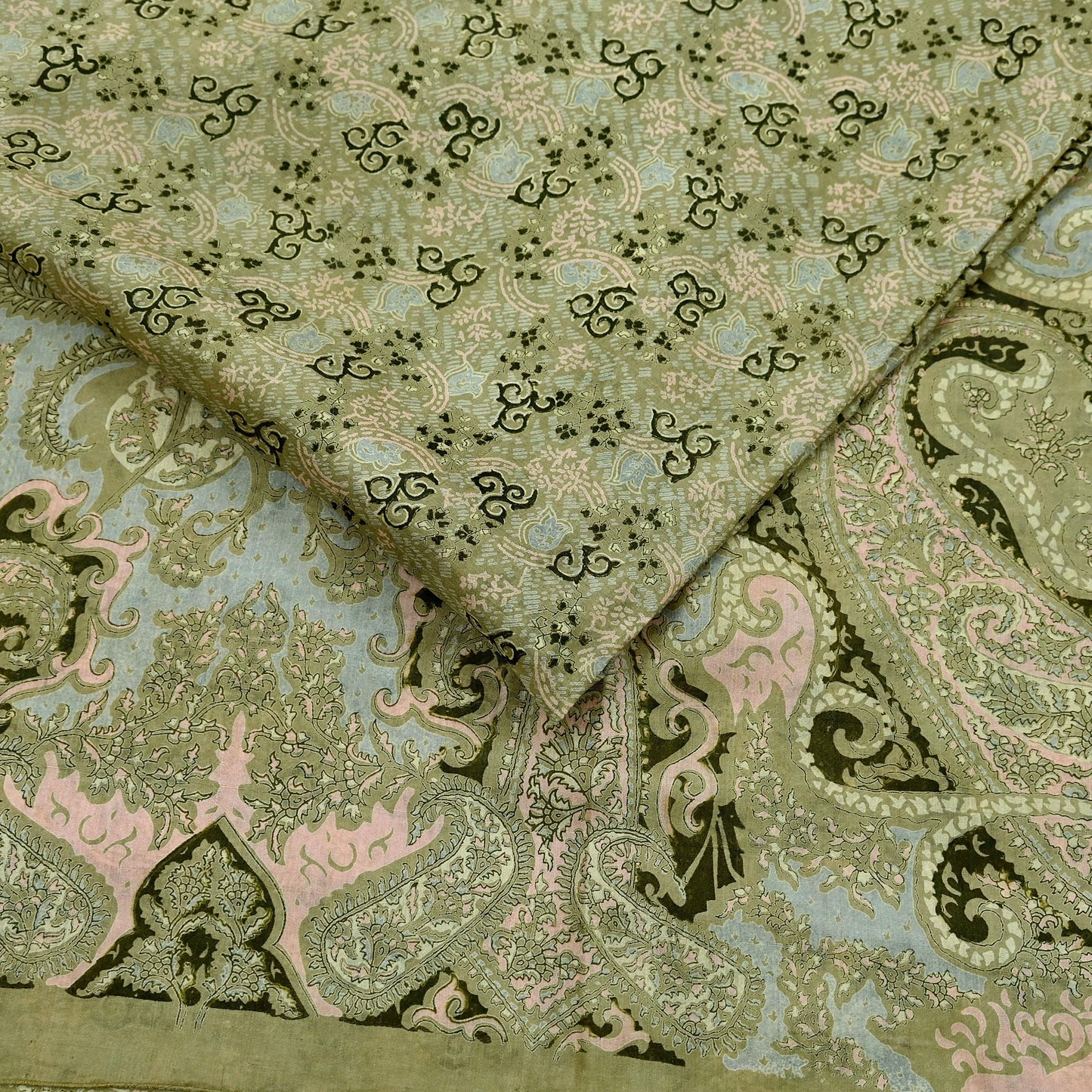Indian Vintage Sari Green Pure Silk Printed Sarees 6yd Sewing Craft Fabric Dress Making  Soft Floral Wrap Upcycle Used Quilting Crafting