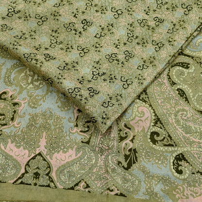 Indian Vintage Sari Green Pure Silk Printed Sarees 6yd Sewing Craft Fabric Dress Making  Soft Floral Wrap Upcycle Used Quilting Crafting